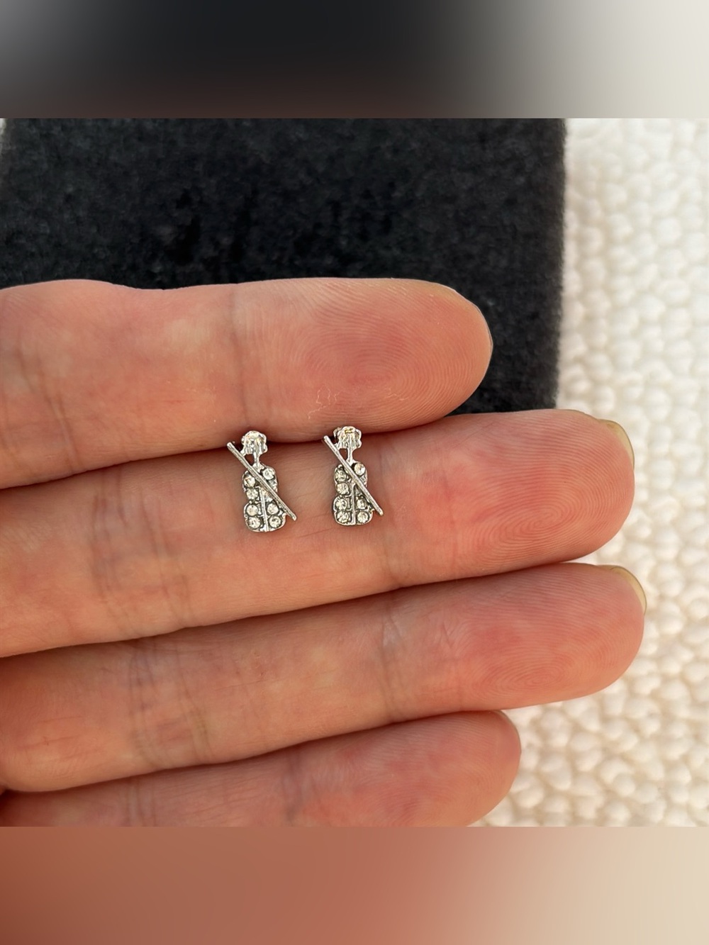 Small CZ Violin Stud Earrings for Men Women Streetwear Hip Hop Punk Unisex